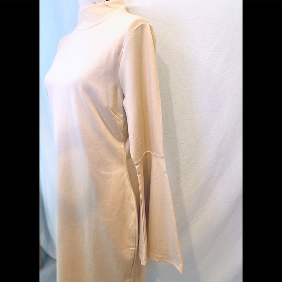 Venus Neutral Color Mock Neck Flair Sleeve Dress - Picture 9 of 13